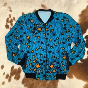 Women’s S - Rare Teal Star Patterned Blue Reversible Jacket
